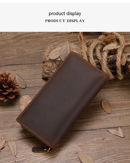 Cowhide Zipper Large Capacity Multiple Card Slots Crazy Horse Leather Long Wallet Men