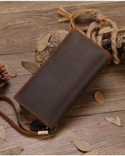 Cowhide Zipper Large Capacity Multiple Card Slots Crazy Horse Leather Long Wallet Men