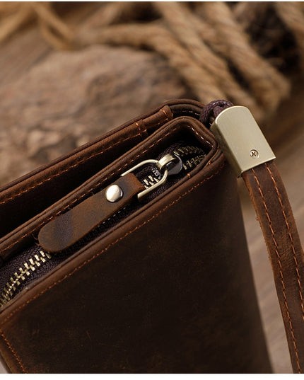 Cowhide Zipper Large Capacity Multiple Card Slots Crazy Horse Leather Long Wallet Men