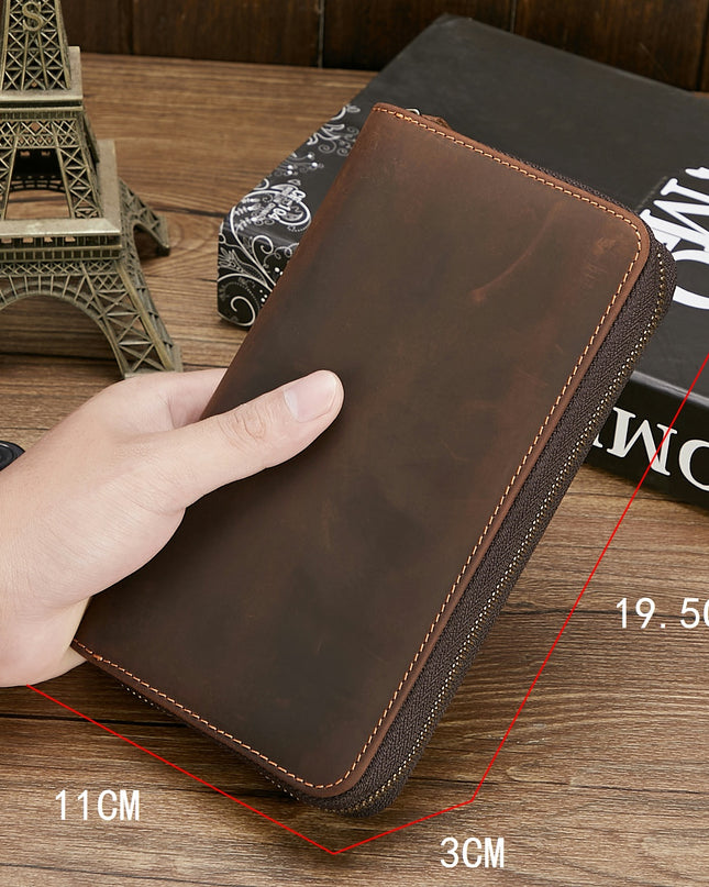 New Retro Hand Multifunctional Zipper Men's Leather Wallet