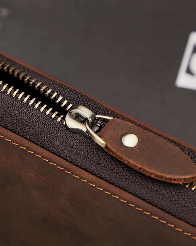 New Retro Hand Multifunctional Zipper Men's Leather Wallet