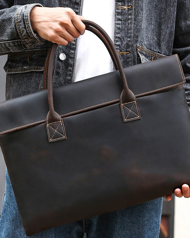 Crazy Horse Leather Men's Handbag Thin And Portable