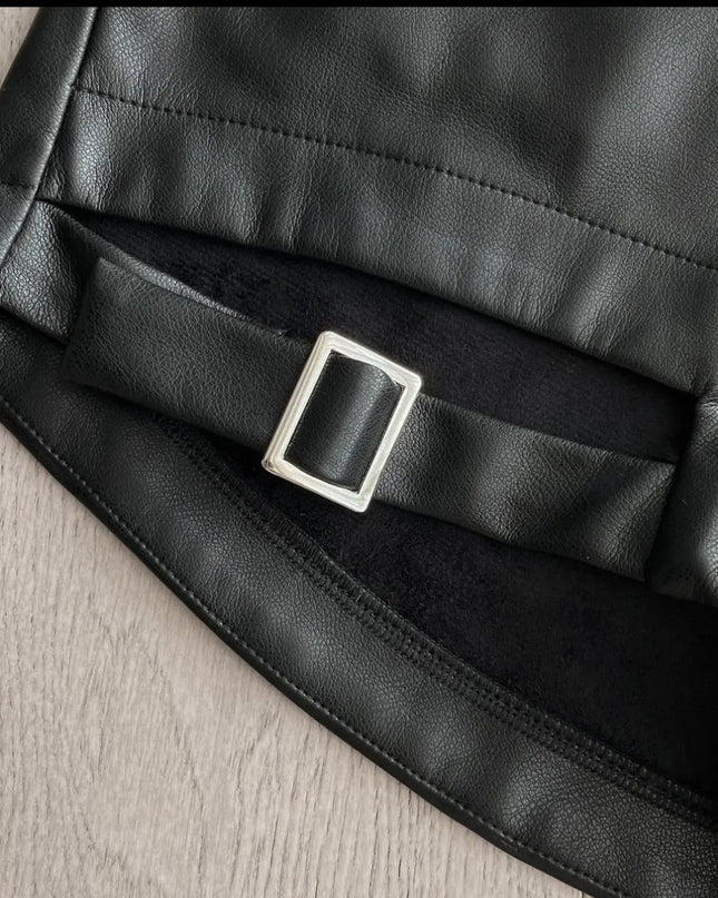 Black Buckle Washed Leather Shorts For Women