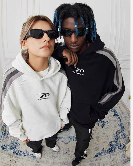 Ins American Stitching Thickening Hooded Autumn Winter Sweater