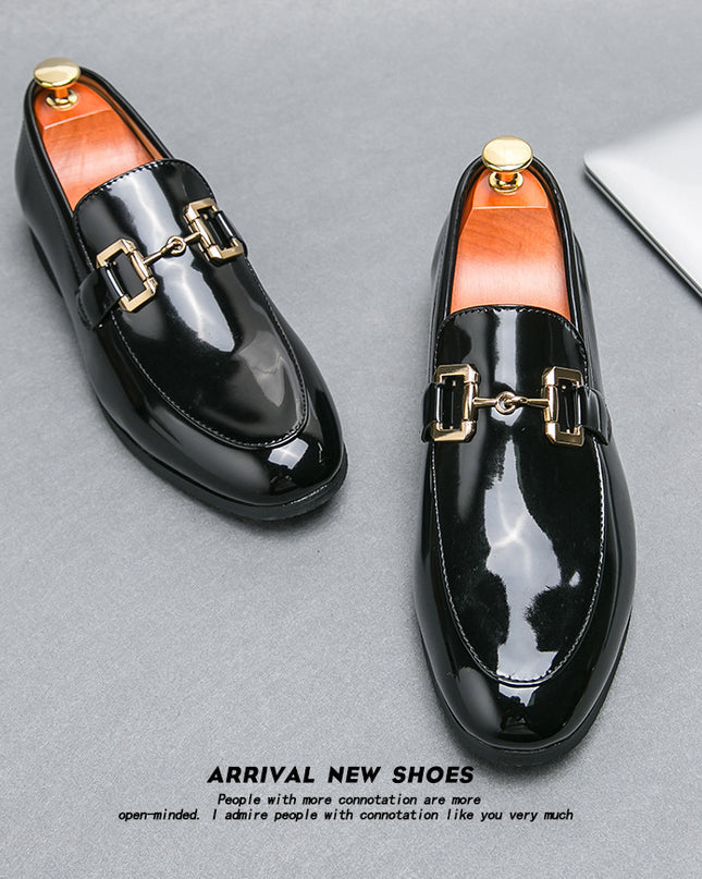Men's Solid Color Glossy Loafers Plus Size Casual Leather Shoes