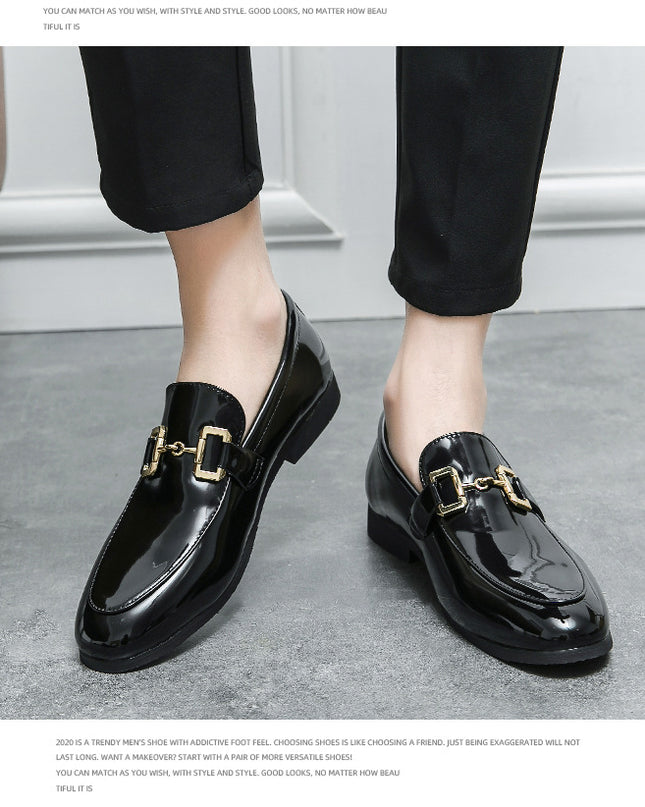 Men's Solid Color Glossy Loafers Plus Size Casual Leather Shoes