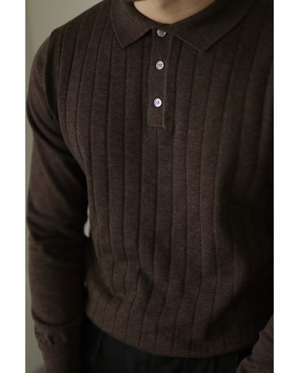 American Retro Heavy Lapel Long Sleeve Polo Shirt Casual Sweater