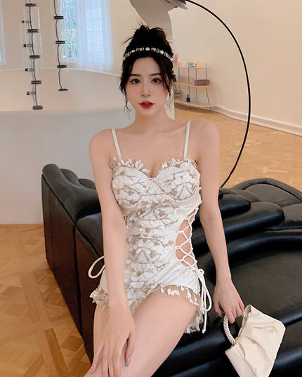 Korean Style One-piece Waist Hollow Thin Sexy Tether Vacation Swimwear
