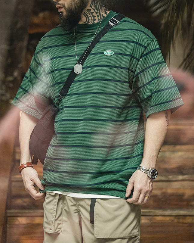 Men's Retro Fine Striped Contrasting Short Sleeved Shirt