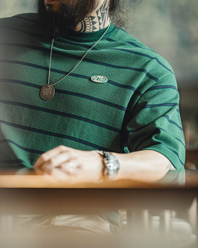 Men's Retro Fine Striped Contrasting Short Sleeved Shirt
