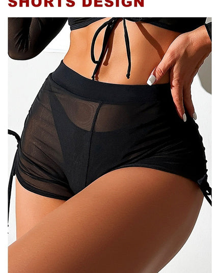 Bikini Four-piece Suit Black Mesh Swimwear Women