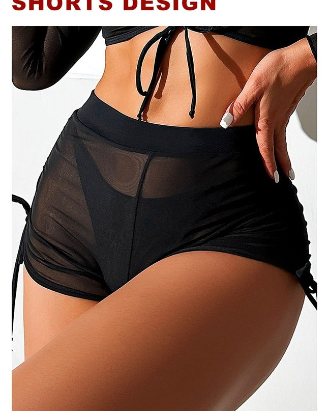 Bikini Four-piece Suit Black Mesh Swimwear Women