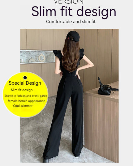 Mushroom Edge Temperament Sleeveless Jumpsuit With A Drooping Feeling And Wide Leg Pants