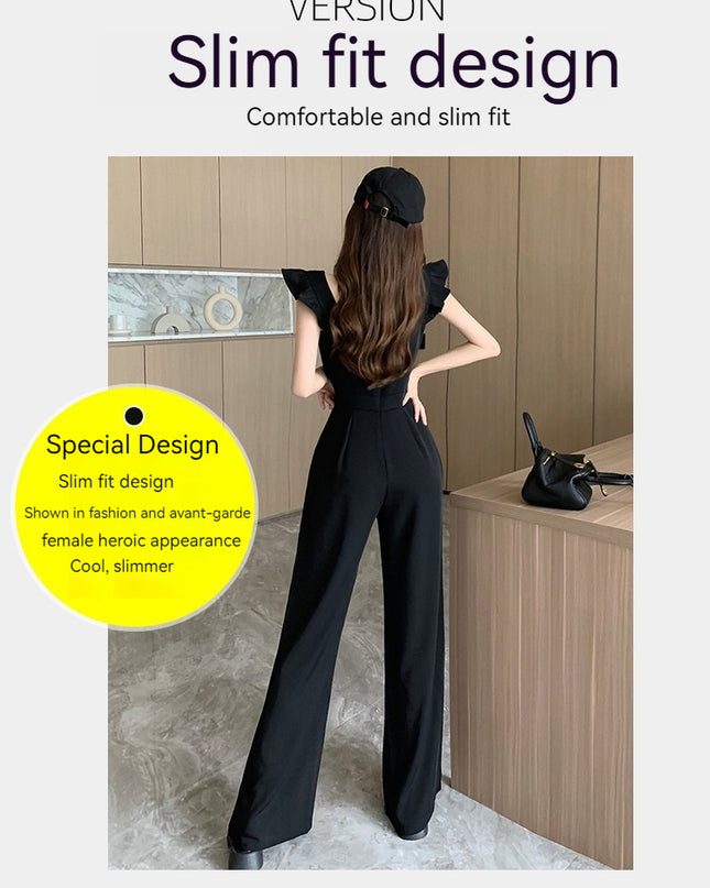 Mushroom Edge Temperament Sleeveless Jumpsuit With A Drooping Feeling And Wide Leg Pants