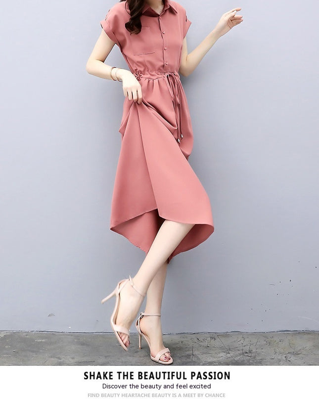 Waist-tight Slimming Elegant Long Dress Casual Polo Shirt Skirt