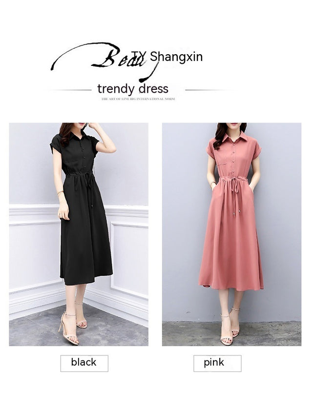 Waist-tight Slimming Elegant Long Dress Casual Polo Shirt Skirt