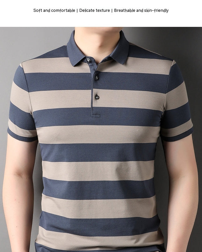 Men's Polo Shirt Short-sleeved Lapel T-shirt 2024 Striped Business Casual Lead Basic All-matching