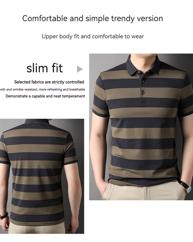 Men's Polo Shirt Short-sleeved Lapel T-shirt 2024 Striped Business Casual Lead Basic All-matching