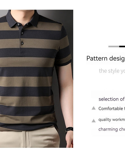 Men's Polo Shirt Short-sleeved Lapel T-shirt 2024 Striped Business Casual Lead Basic All-matching