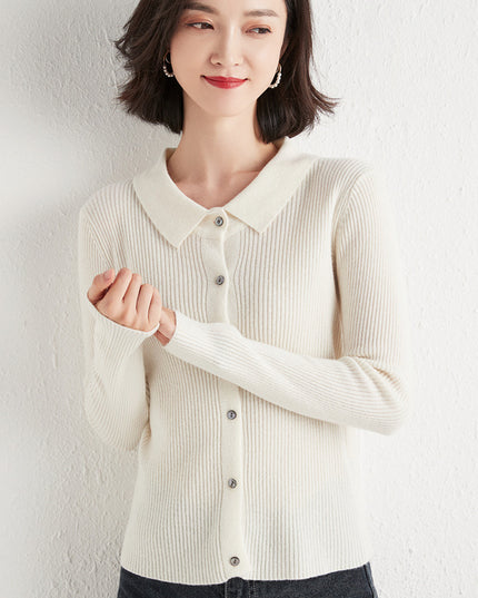 Polo Collar Slim Fit Slimming Long Sleeves Top Breasted Cardigan