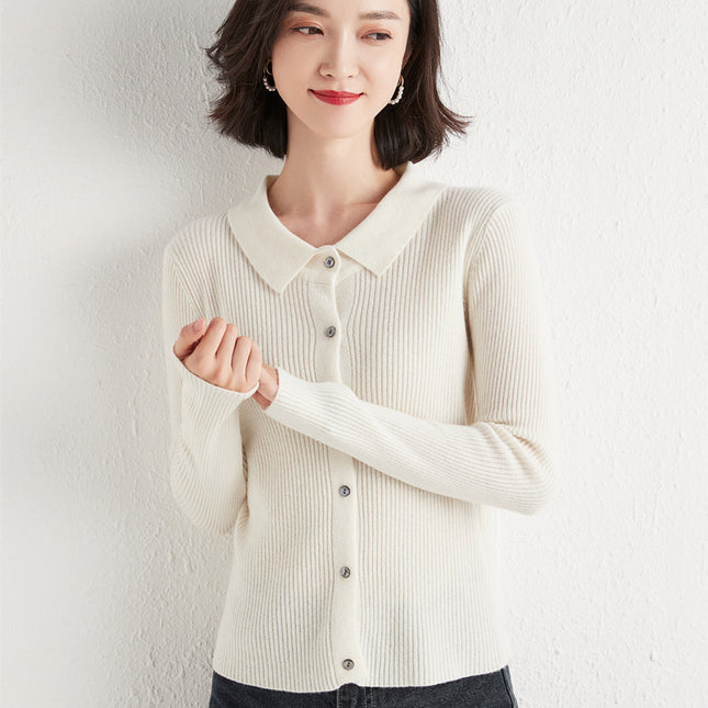Polo Collar Slim Fit Slimming Long Sleeves Top Breasted Cardigan
