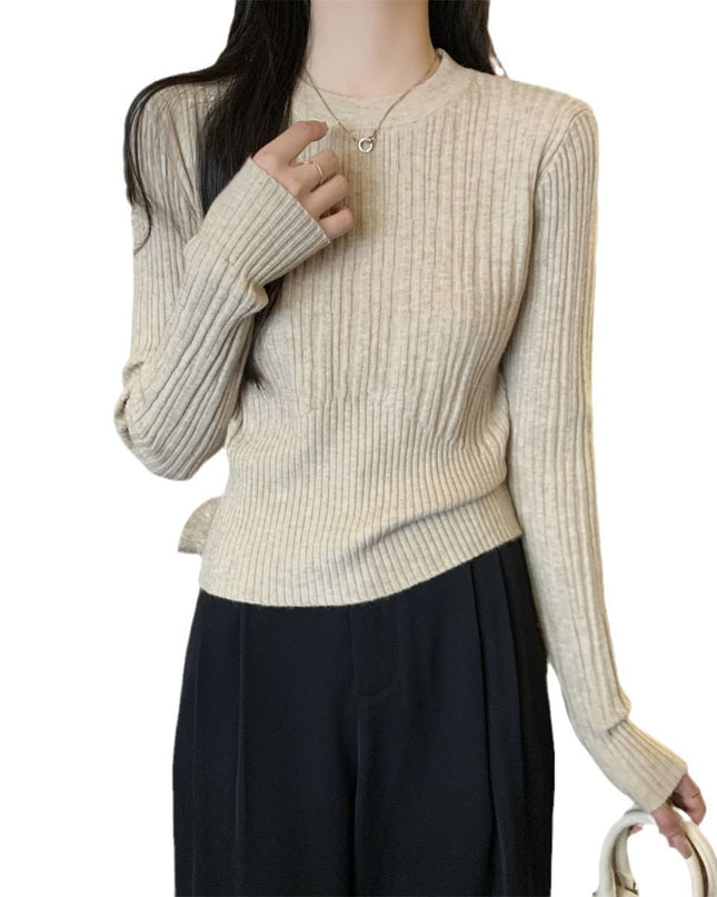 Korean Style Sunken Stripe Round Neck Long Sleeve Sweater