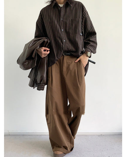 Spring And Autumn Japanese Retro Striped Shirt