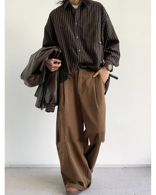 Spring And Autumn Japanese Retro Striped Shirt