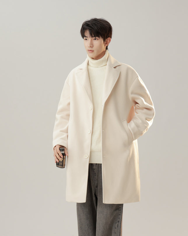 Korean Style Woolen Coat Long Lapel Fashion Solid Color