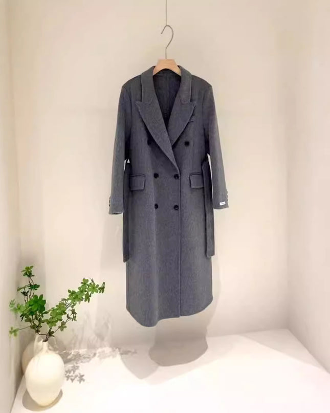 Double-breasted Shoulder Double-sided Wool Overcoat