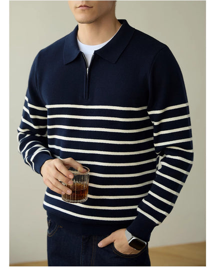 Men's Spring And Autumn New Half Zipper Striped Business Casual Sweater