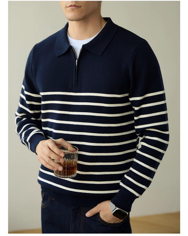 Men's Spring And Autumn New Half Zipper Striped Business Casual Sweater