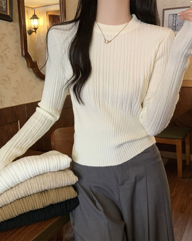 Korean Style Sunken Stripe Round Neck Long Sleeve Sweater