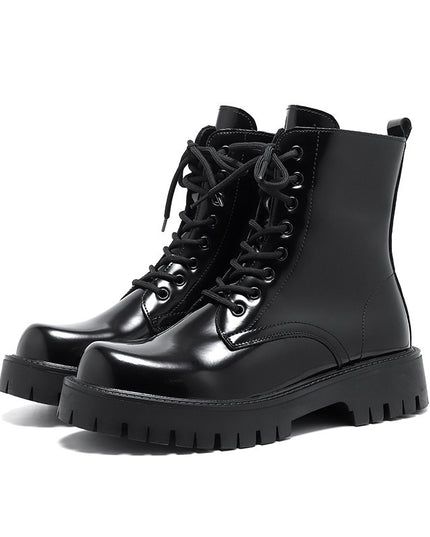 Patent Leather Martin Boots Men's Zipper Glitter Tied