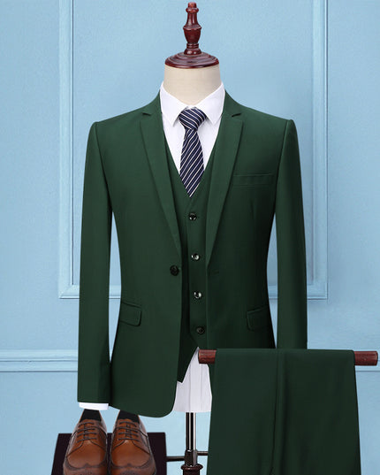 Dark Green Suit Suit Men's Three-piece Suit Korean Slim Suit Business