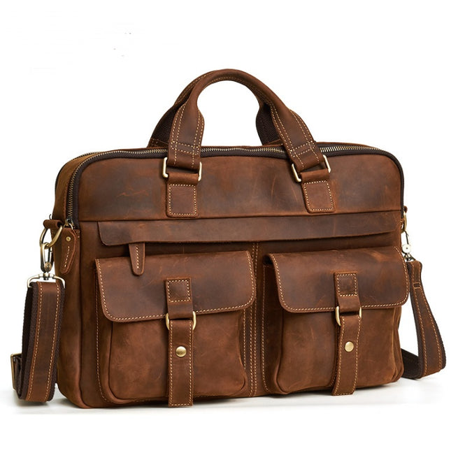 Genuine Men’s Retro Business Bag | Cowhide Briefcase & 15.6-Inch Laptop Bag