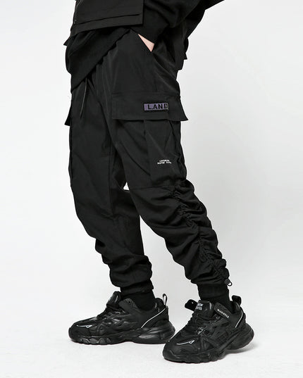 Men's ins street fashion brand multi-pocket overalls trendy elastic waist pants