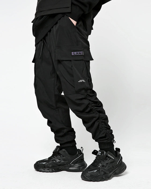 Men's ins street fashion brand multi-pocket overalls trendy elastic waist pants