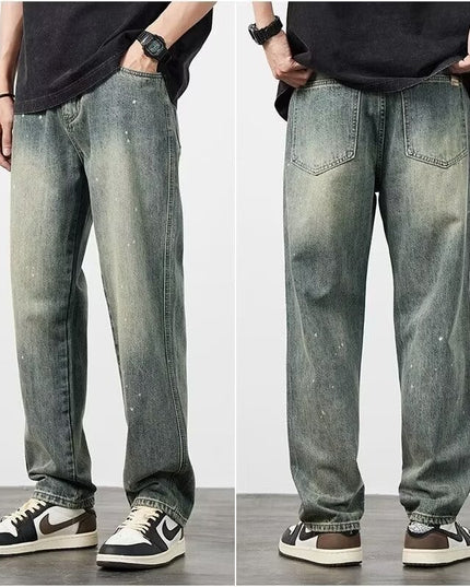 Distressed High Waist Jeans Men's Straight-leg Pants