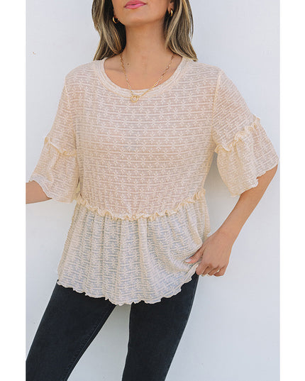 Spring And Summer New Solid Color Pullover Round Neck Short Sleeve Chiffon Shirt