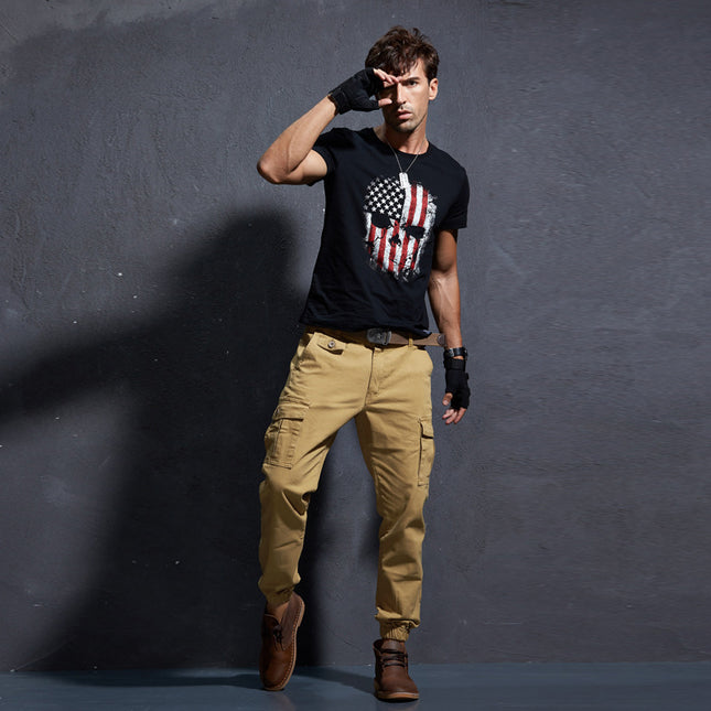 Men's slim solid color trousers