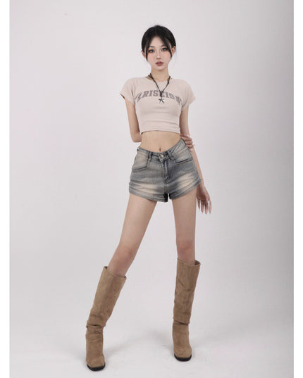 Retro High Waist Slimming Denim Super Short