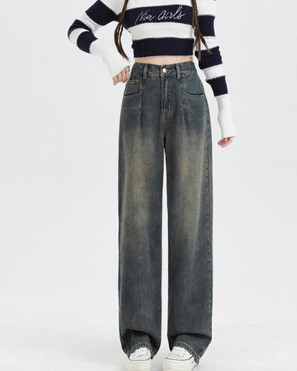 Straight High Waist Draped Casual Wide-leg Pants