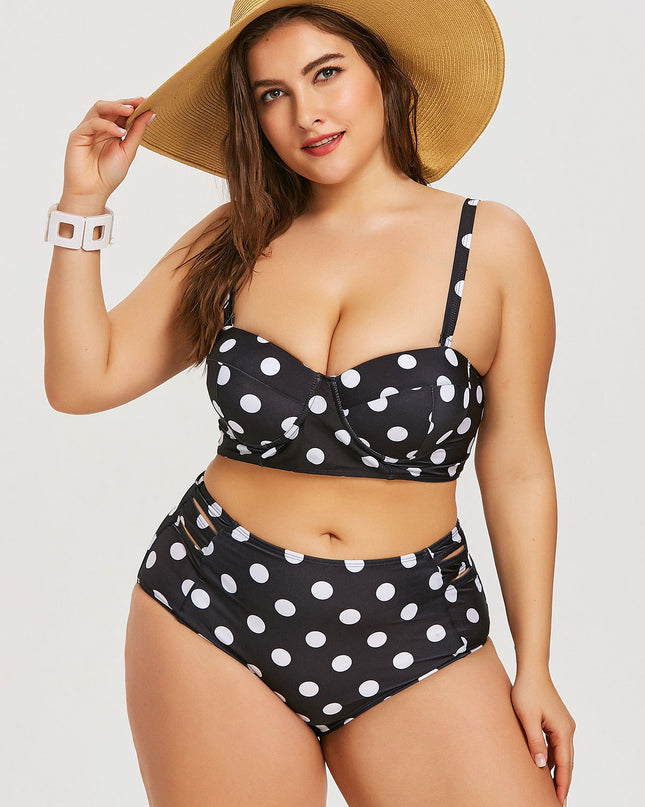 Retro Polka Dot High-rise Bikini Top Bottom Padded Swimsuit Plus Size Swimwear