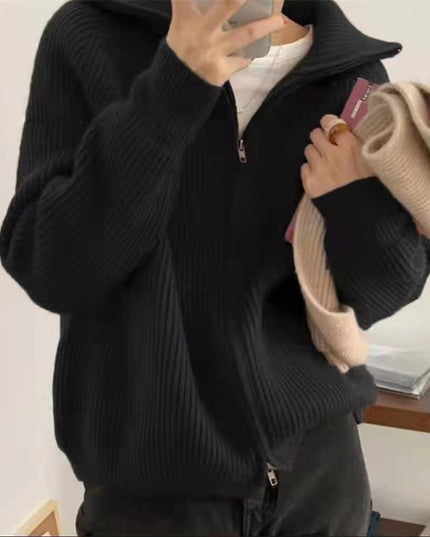 Loose Casual Laid-back Style Lapel Sweater Coat