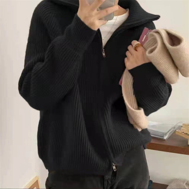 Loose Casual Laid-back Style Lapel Sweater Coat
