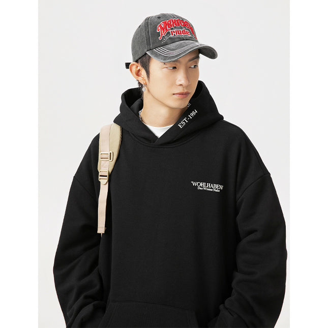 American Retro Hooded Sweater Men's Autumn Puff Print Coat