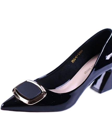 All-match Fashion Patent Leather Women's Shoes Shallow Mouth Pointed Mid Heel Women's Shoes