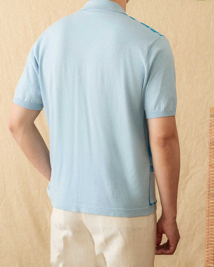 Cotton Striped Breathable Short-sleeved Knitted Cardigan Polo Shirt
