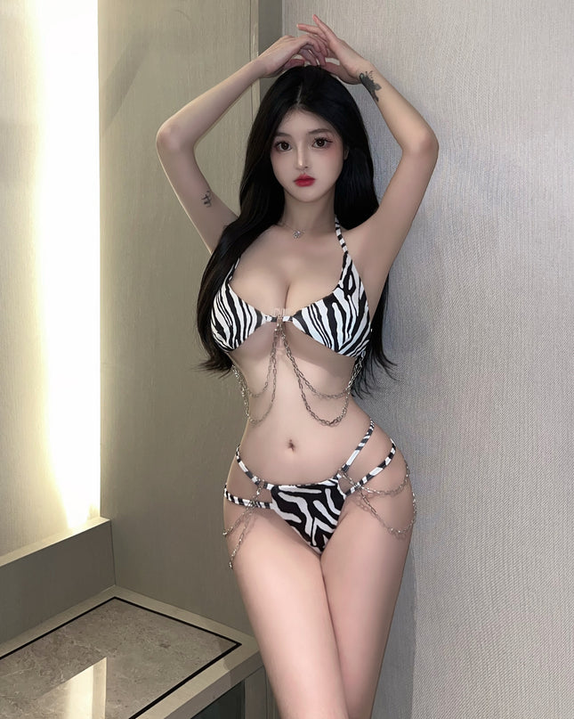 Lingerie Zebra Bikini Three-point Push Up Suit
